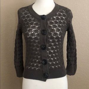 Grey Crochet Cropped 3/4 Sleeve Button Cardigan